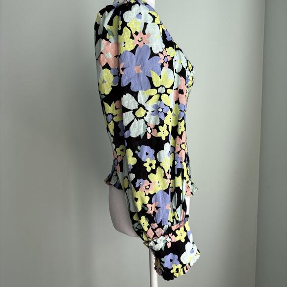 Free People Top blouse Women's Small Cottage Core Floral Elastic Bodice fitted - Picture 3 of 12